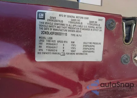 2008 Chevrolet Equinox Lt from USA, damaged, VIN 2CNDL43F086001115